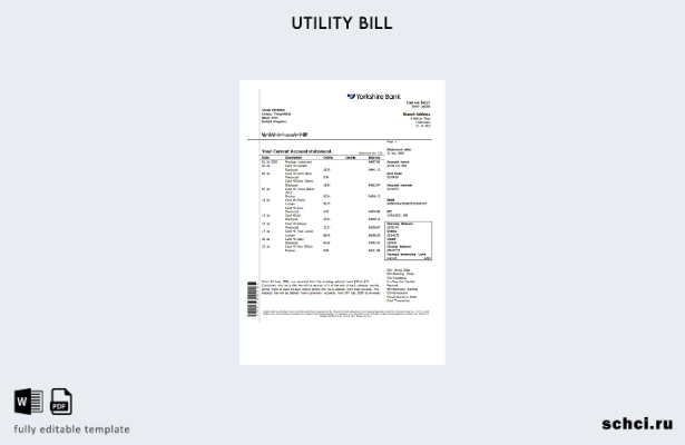 цифровая загрузка, Великобритания, Йоркшир. Образец версии счета за коммунальные